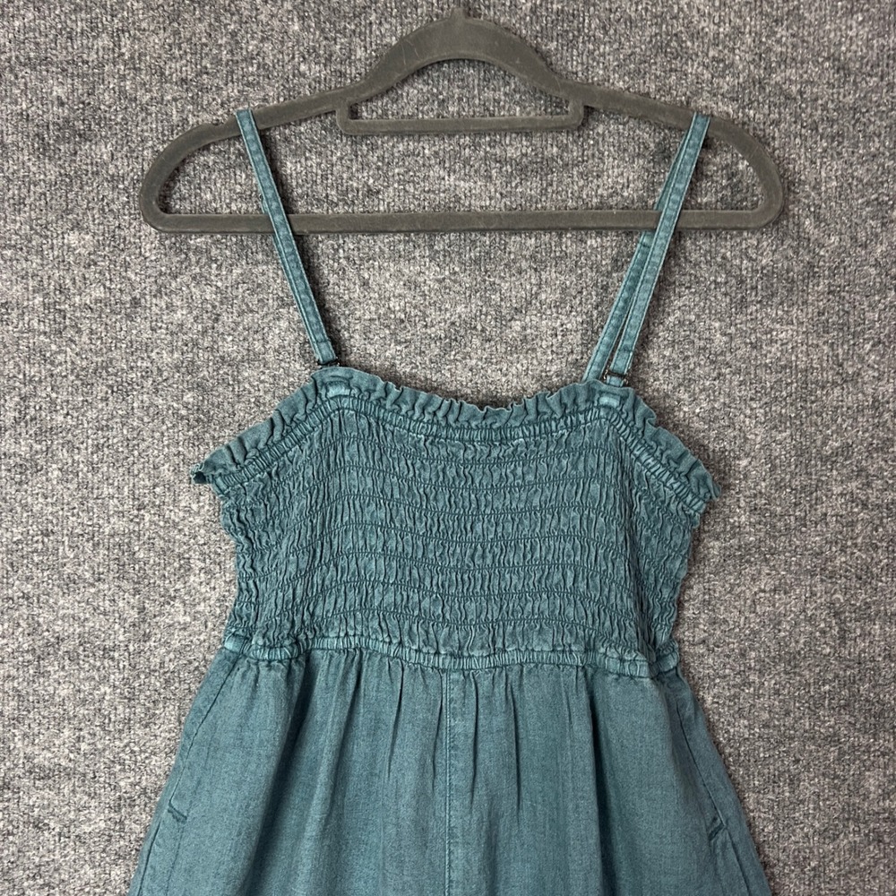PILCRO by Urban Outfitters Smocked Bodice Linen‎ Blend Romper Teal XS - Picture 4 of 9